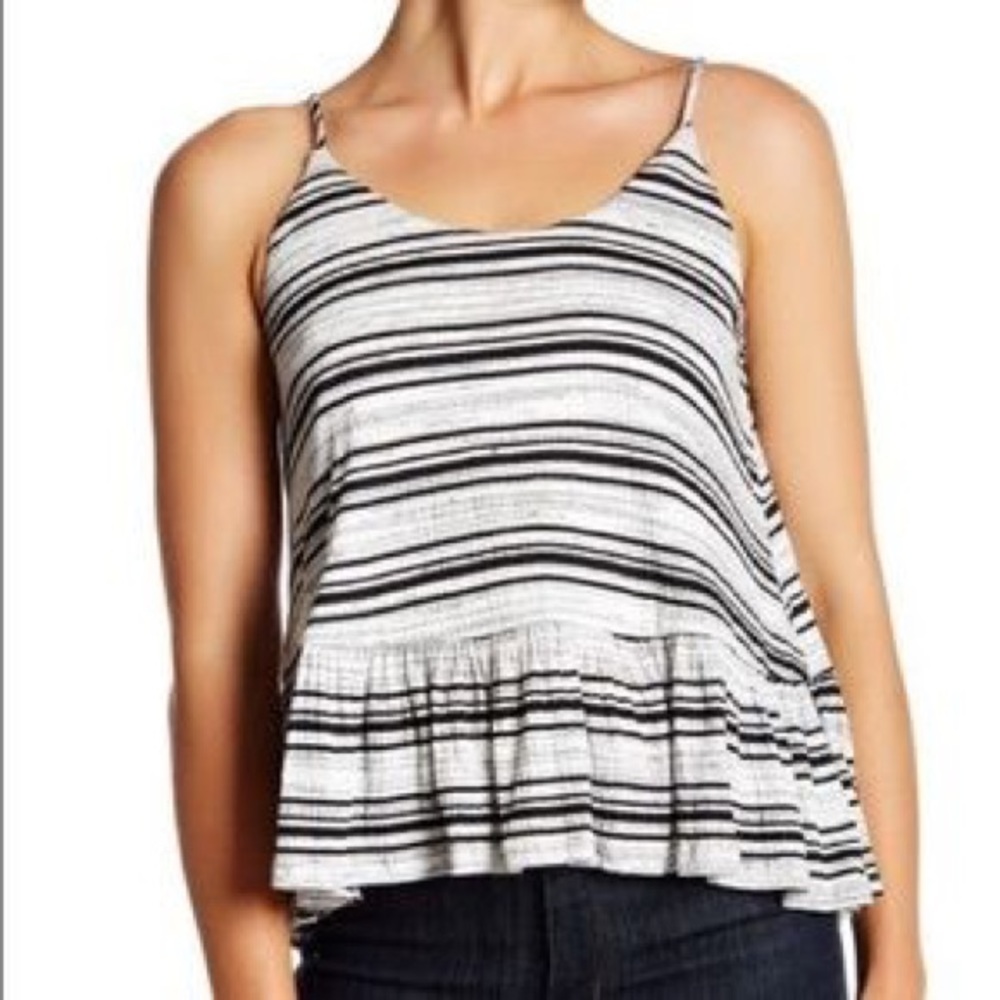 Lush black and white striped peplum tank top size XS